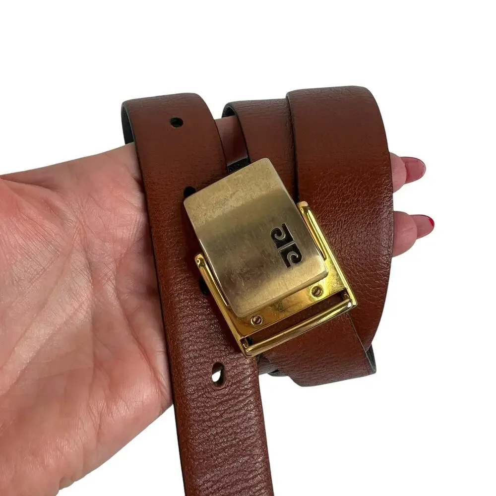 Vtg Pierre Cardin XL Reversible Dress‎ Belt Black Brown Gold Tone Buckle Italy